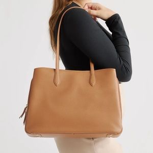 BRAND NEW Quince Italian Leather Triple Compartment Work Tote in Cognac